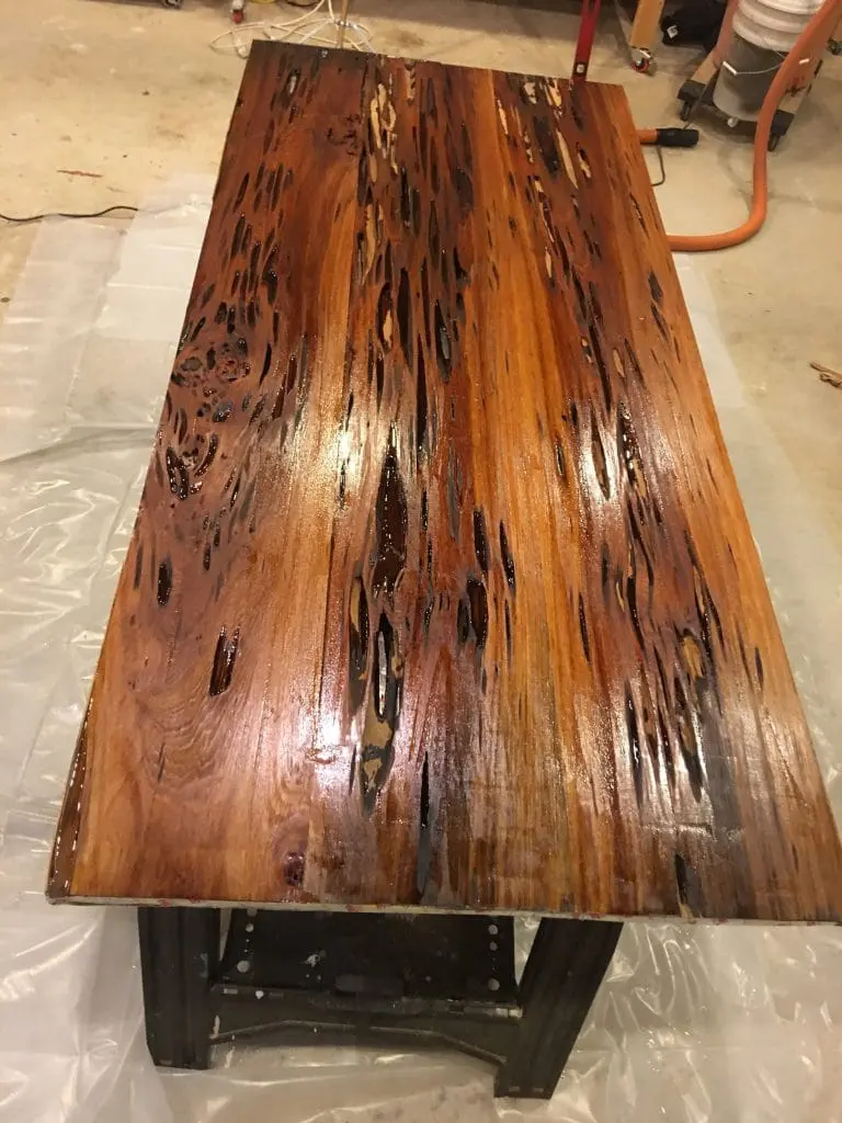 epoxy dining table after seal coat