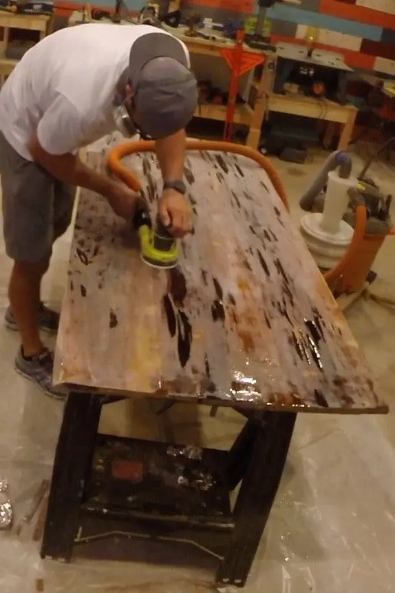 epoxy resin dining table sanding
