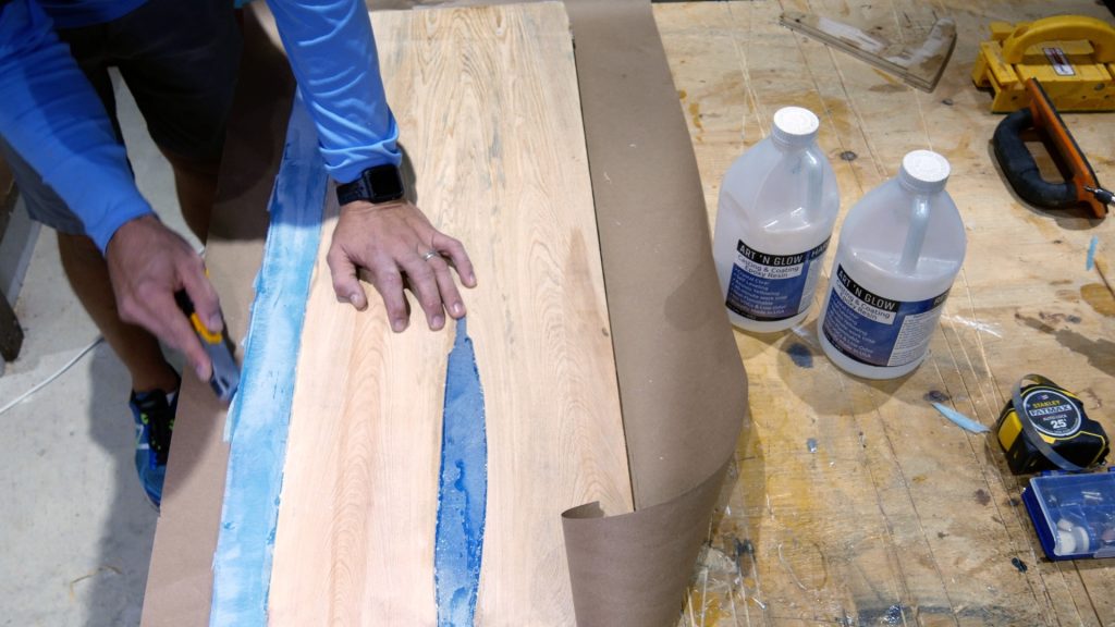 how to make wood and resin wall art that glows - surfboard table template layout