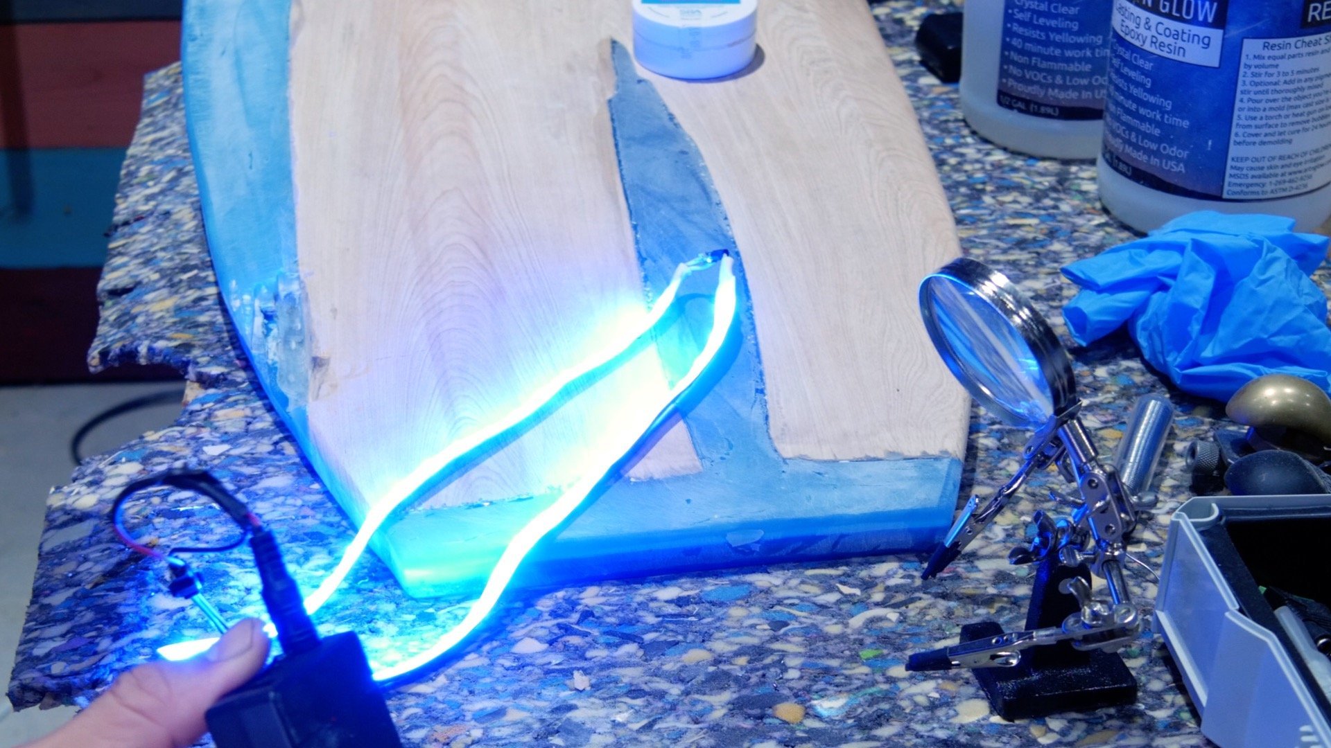 how to make wood and resin wall art that glows_test led lights success