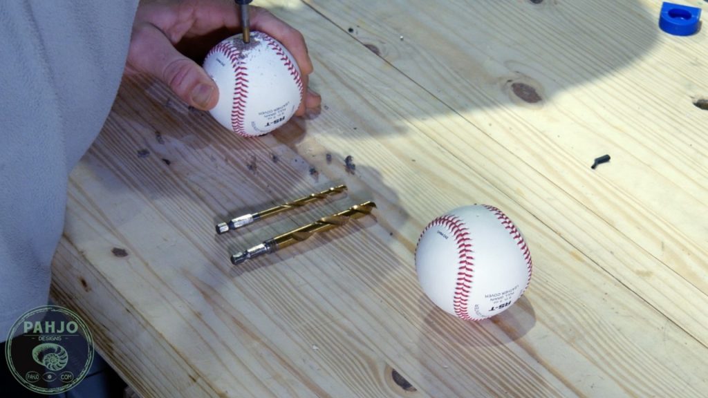 DIY Wood and Resin Wall Art - Baseball Storage Rack_Drill Hole in Baseball