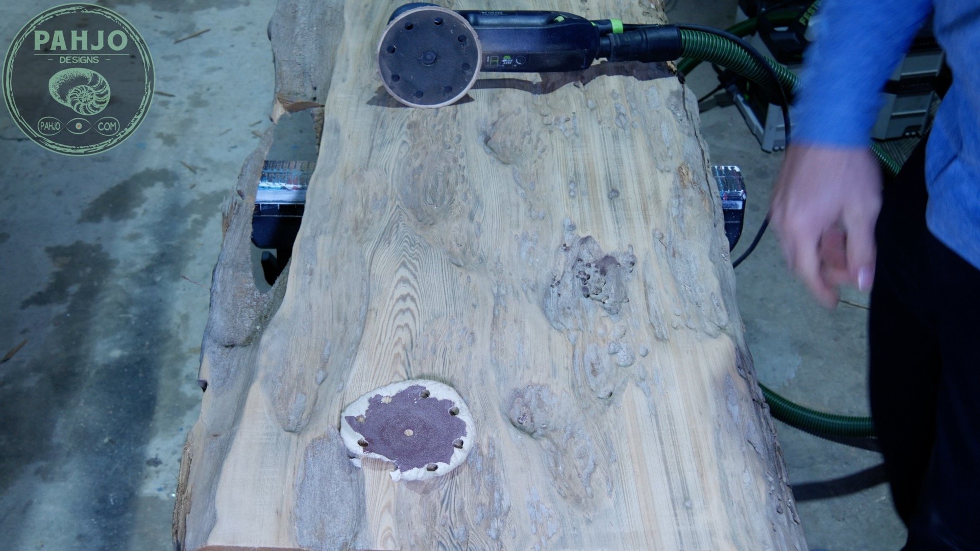 Epoxy Bar Top using Reclaimed Wood_rough sanding