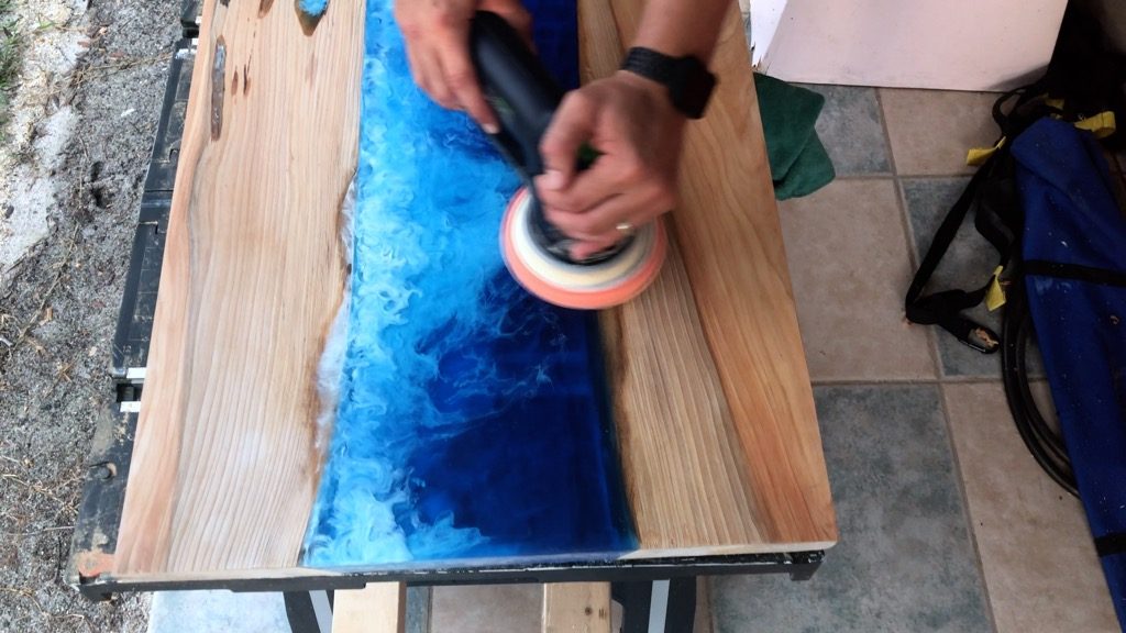 polishing resin ocean wave art with Festool RO125