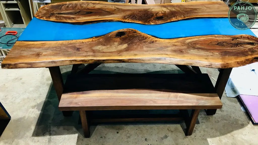 DIY Walnut Epoxy Dining Table with Bench