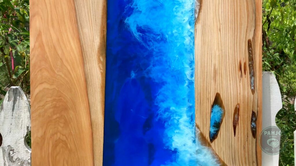 polished epoxy resin wood table